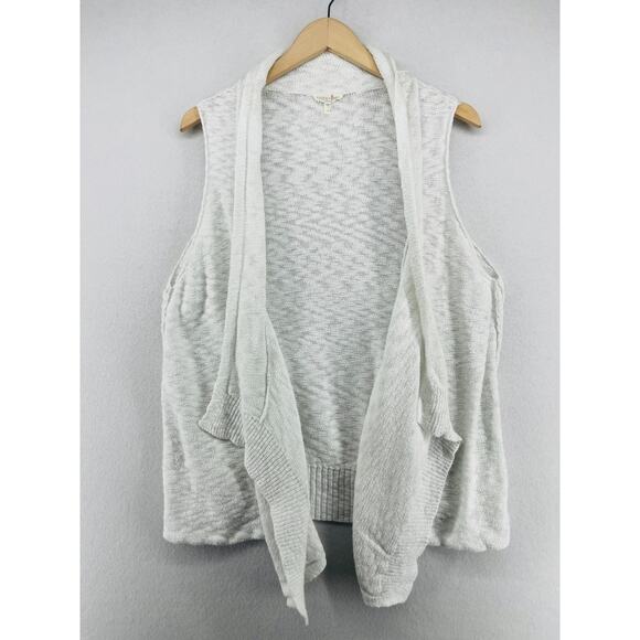 EILEEN FISHER Sweater 1X Organic Cotton Cardigan Vest Drape Open Front White - Picture 1 of 13